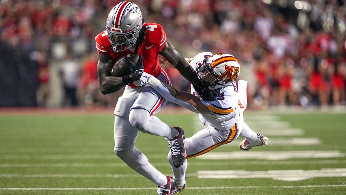 Jeremiah Smith has 463 receiving yards and six touchdowns through five games for Ohio State this season. (Photo by Jason Mowry/Getty Images)