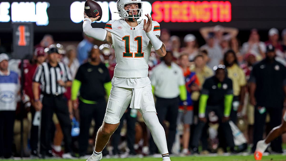 Carson Beck has thrown for 1,212 yards and 11 touchdowns through five games for Miami this season. (Photo by Jason Clark/Getty Images)