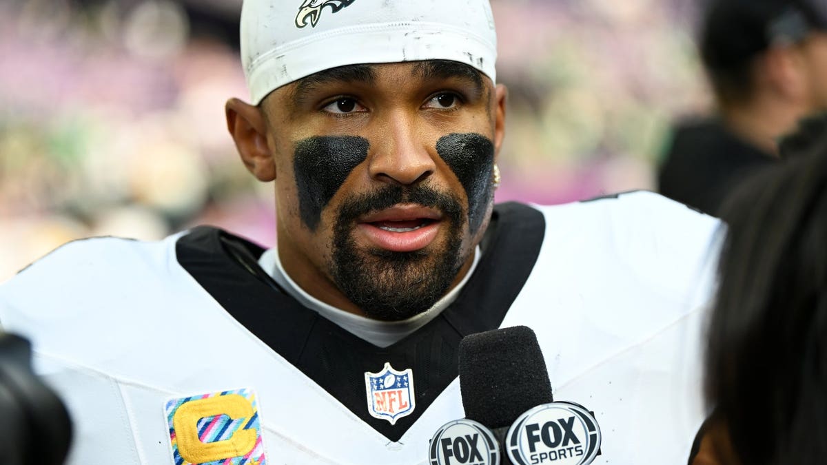 Jalen Hurts delivered his best game of the season in Week 7 and got both of his top receivers going. (Stephen Maturen/Getty Images)