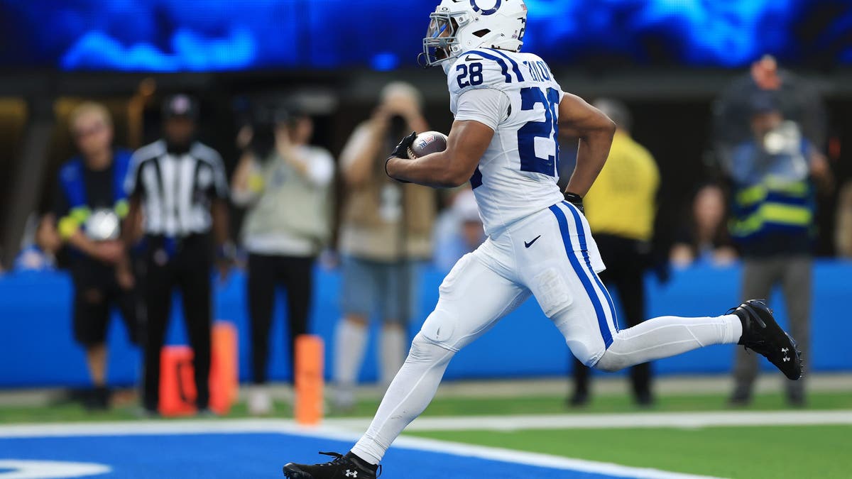 Jonathan Taylor scored three touchdowns in the Colts' win over the Chargers, and he leads the league in total touchdowns (11) by three. (Photo by Luke Hales/Getty Images)