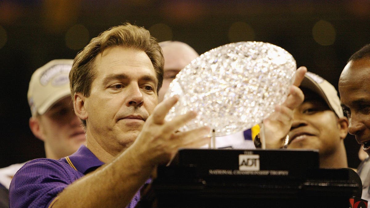 Nick Saban began a streak of three straight LSU coaches to win a national championship with the Tigers' victory in 2003 season. (Photo by Brian Bahr/Getty Images)
