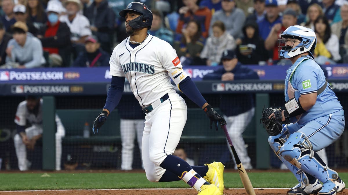 Julio Rodriguez's first-inning home run gave the Mariners fan one of the only things to cheer about. (Photo by Alika Jenner/Getty Images)