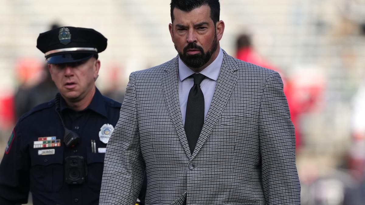 Head coach Ryan Day of the Ohio State Buckeyes arrives before the game against the Penn State Nittany Lions. (Photo by Jason Mowry/Getty Images)