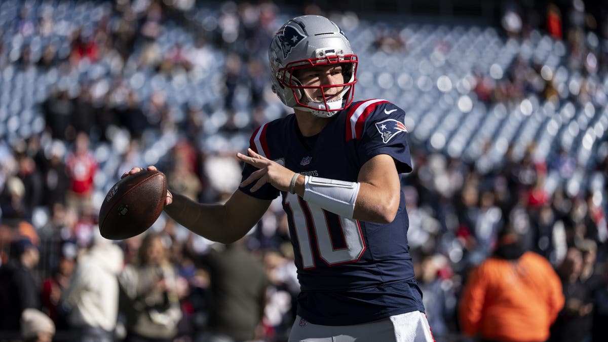 Drake Maye has statistically been one of the NFL's best passers this season. (Photo by Michael Owens/Getty Images)