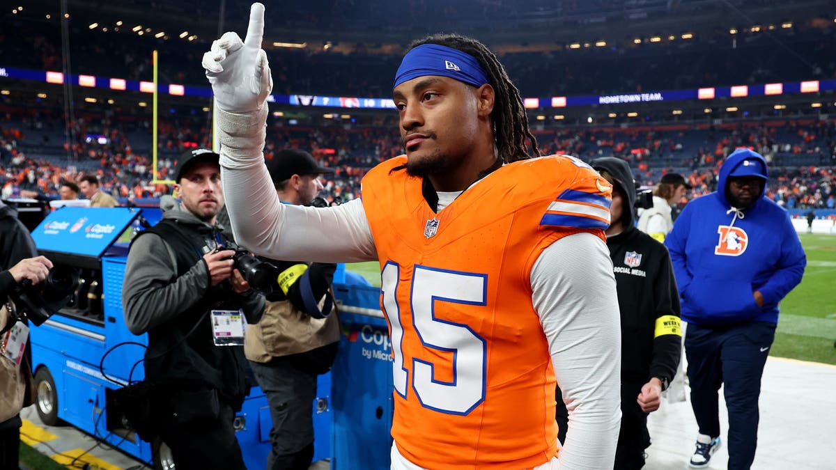 Broncos edge rusher Nik Bonitto has earned some early Defensive Player of the Year buzz, with his 1.5 sacks in Thursday's win over the Raiders giving him 9.5 sacks on the year. (Photo by Jamie Schwaberow/Getty Images)