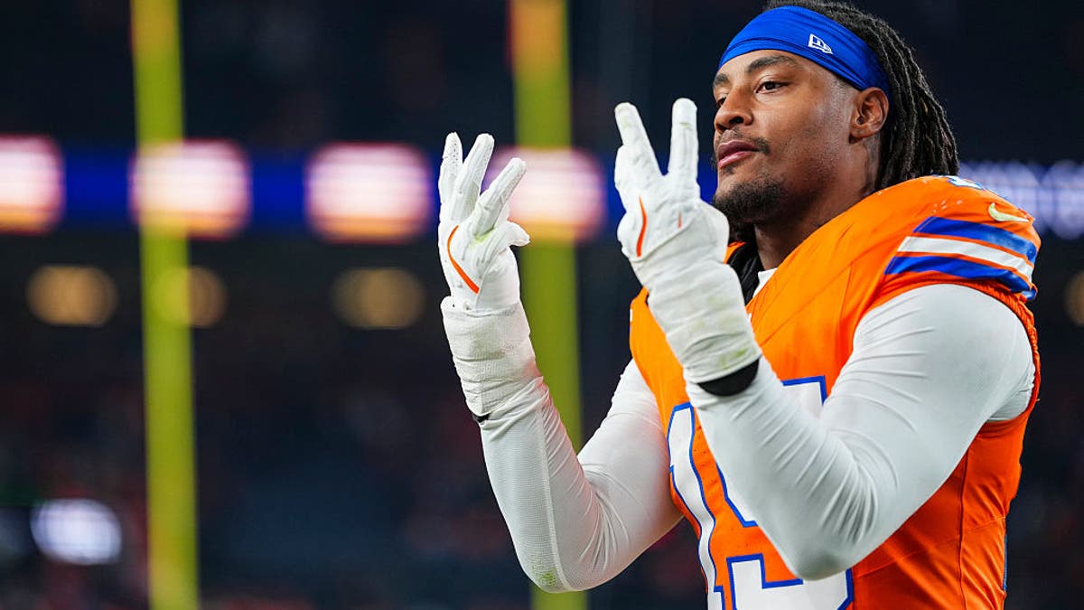 Broncos linebacker Nik Bonitto is a strong candidate for Defensive Player of the Year. He leads the NFL in QB pressures (51) and ranks third with 9.5 sacks despite limited pass rushes. (Photo by Cooper Neill/Getty Images)