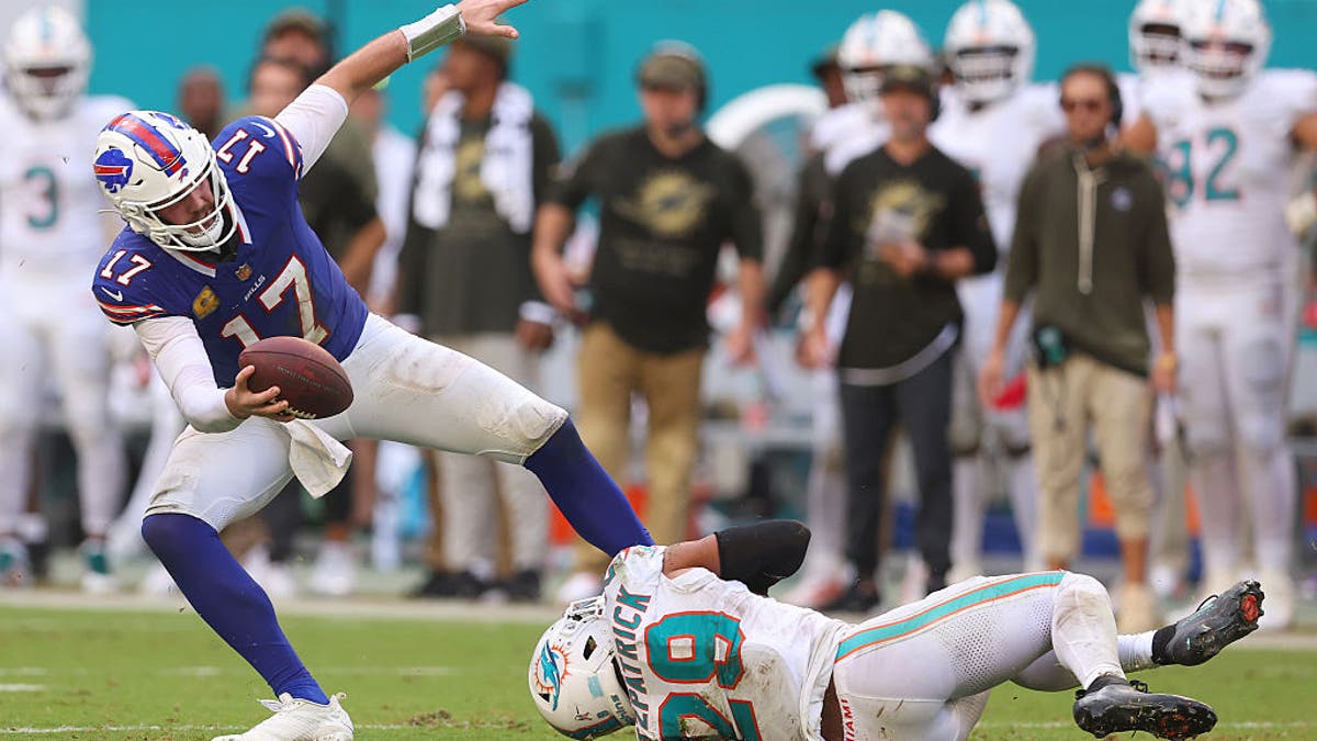 Despite trading star linebacker Jaelan Phillips at the deadline, the Dolphins showed some life by holding Josh Allen and the Bills to a season-low 13 points in a Week 10 upset. (Photo by Megan Briggs/Getty Images)