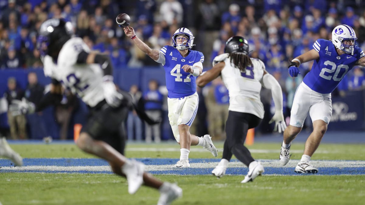 BYU QB Bear Bachmeier has lifted the Cougars to the top tier of the Big 12 this season. (Photo by Chris Gardner/Getty Images)