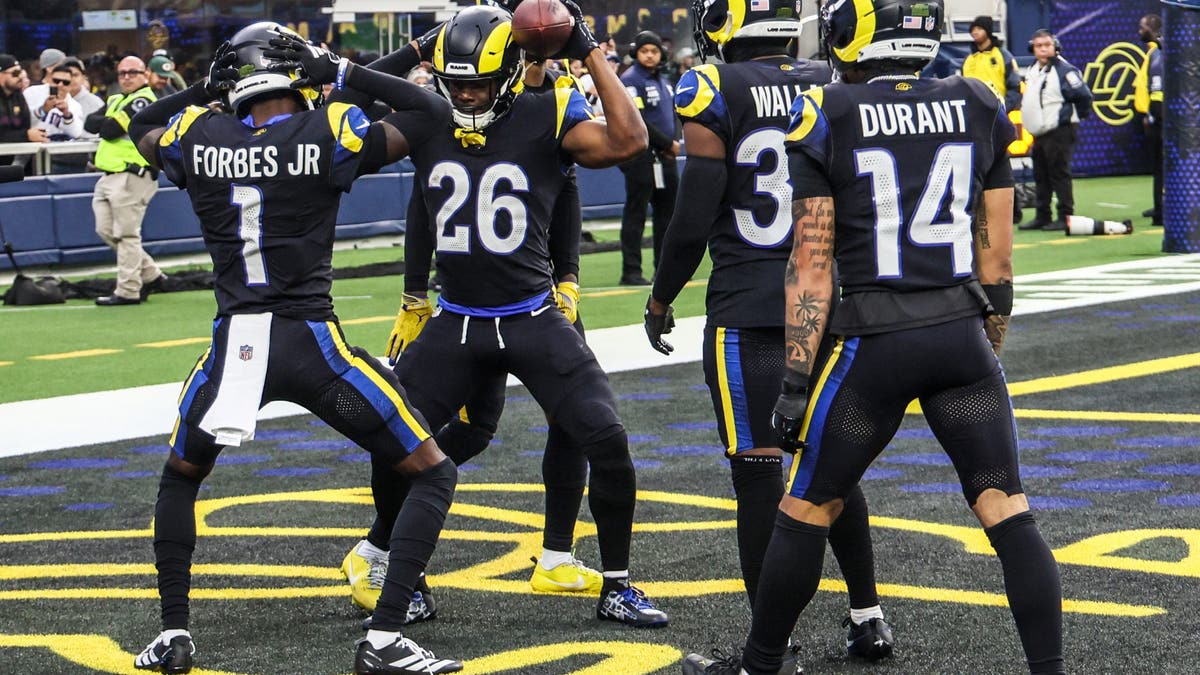 The Rams' defense came up with four interceptions of Sam Darnold in their win over the Seahawks on Sunday. (Robert Gauthier/Los Angeles Times via Getty Images)