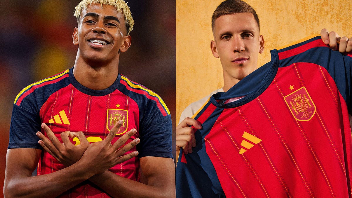Lamine Yamal and Dani Olmo with the new Spain kit (Courtesy: adidas)