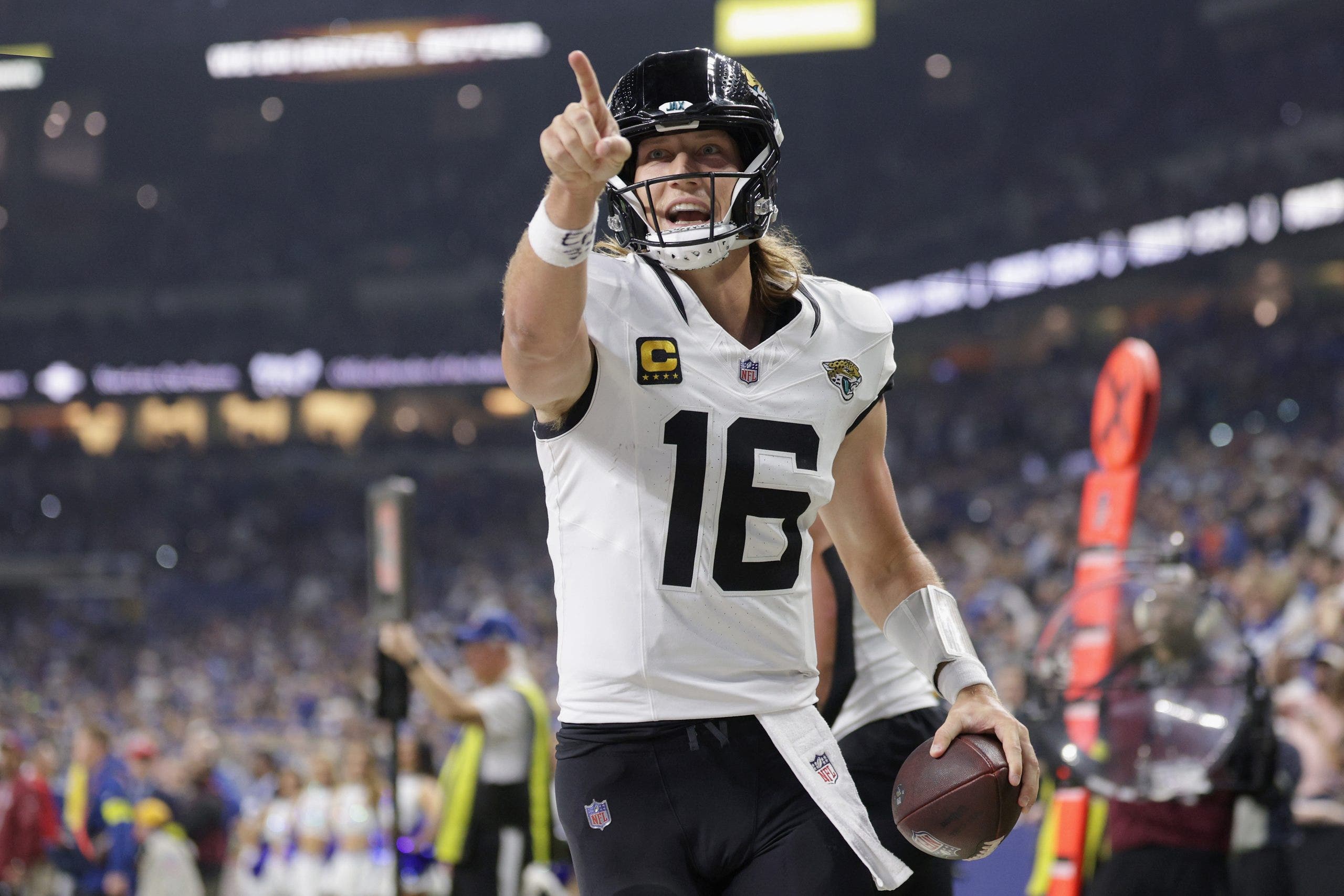 Trevor Lawrence and the Jaguars are on the precipice of winning the AFC South, only needing a victory over the Titans on Sunday to clinc the division. (Photo by Michael Hickey/Getty Images)