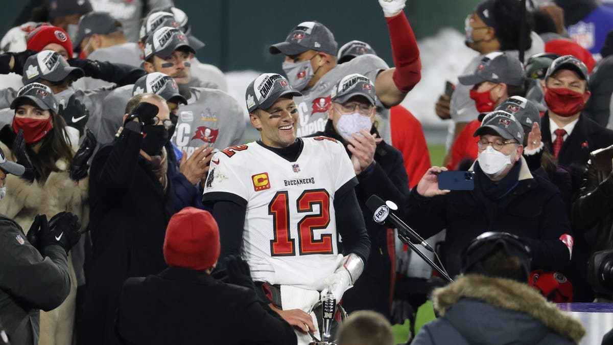 Tom Brady and the Buccaneers won the 2020 NFC Championship Game at Lambeau Field. (Photo by Dylan Buell/Getty Images)