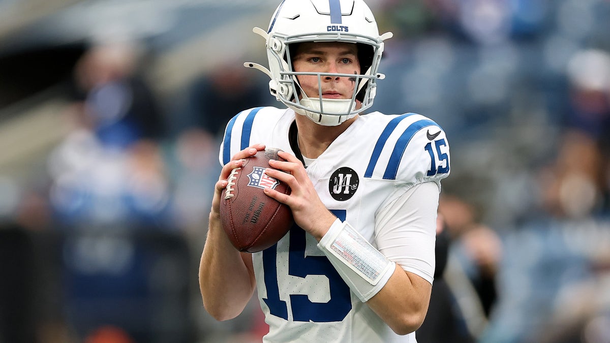 Sixth-round rookie Riley Leonard replaced Daniel Jones when he tore his Achilles, but the team turned to Philip Rivers to start. (Photo by Steph Chambers/Getty Images)