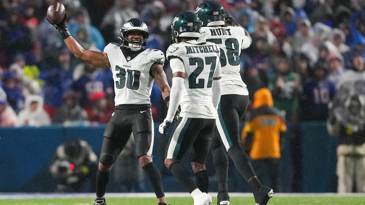 The Eagles' defense was the catalyst in their victory over the Bills, giving Josh Allen fits for much of the day as Buffalo didn't score until the final minutes of the fourth quarter. (Photo by Nic Antaya/Getty Images)