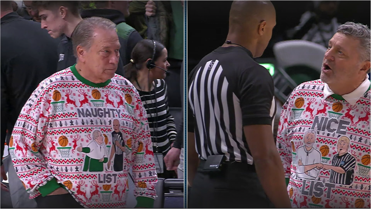 Tom Izzo Teases Ref With 'Naughty List' Ugly Christmas Sweater vs. Oakland