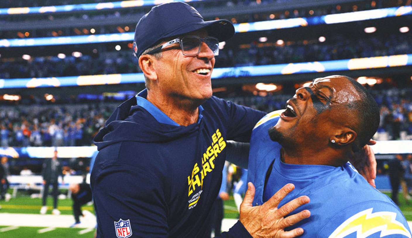 Chargers HC Jim Harbaugh Likens Overtime Win Over Eagles to Birth of Children