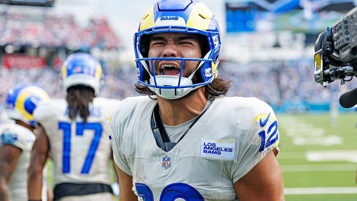 Puka Nacua led the NFL in receptions (129) and receiving yards per game (107.2) this year. Can he finish his stellar season as the Super Bowl MVP? (Photo by Wesley Hitt/Getty Images)