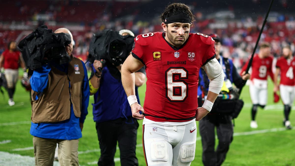 Baker Mayfield and the Buccaneers saw their playoff appearance streak end at five this season.. (Photo by Kevin Sabitus/Getty Images)