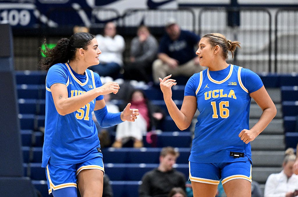 Sisters Lauren and Sienna Betts get to share the court for one season at UCLA. (Photo by Greg Fiume/Getty Images)