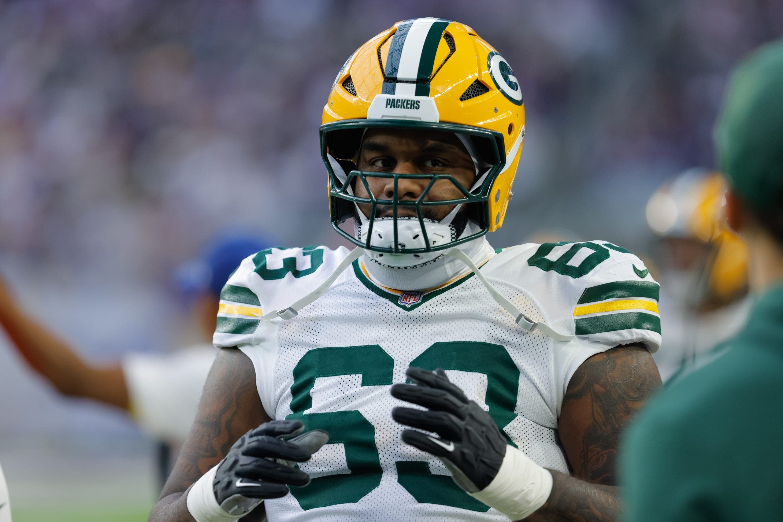 Packers left tackle Rasheed Walker is our highest-rated offensive tackle who is set to become a free agent this offseason. (Photo by Bailey Hillesheim/Icon Sportswire via Getty Images)