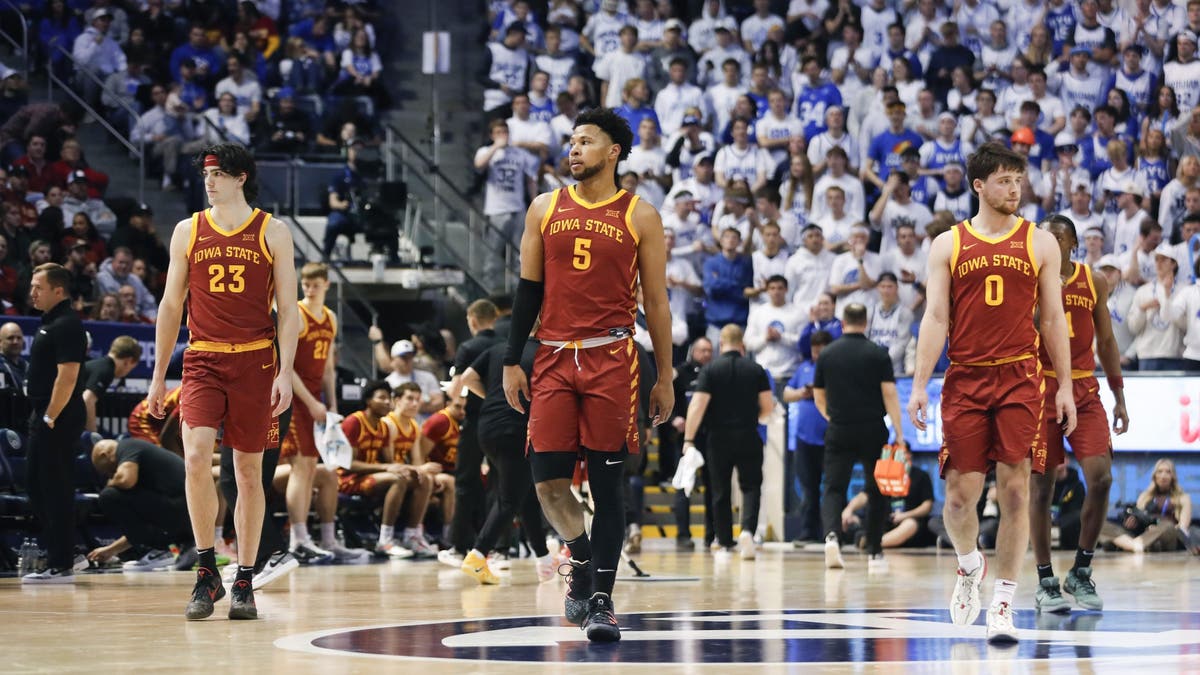 Joshua Jefferson #5 of the Iowa State Cyclones walks down the court during the final minute of a loss to BYU. (Photo by Chris Gardner/Getty Images)