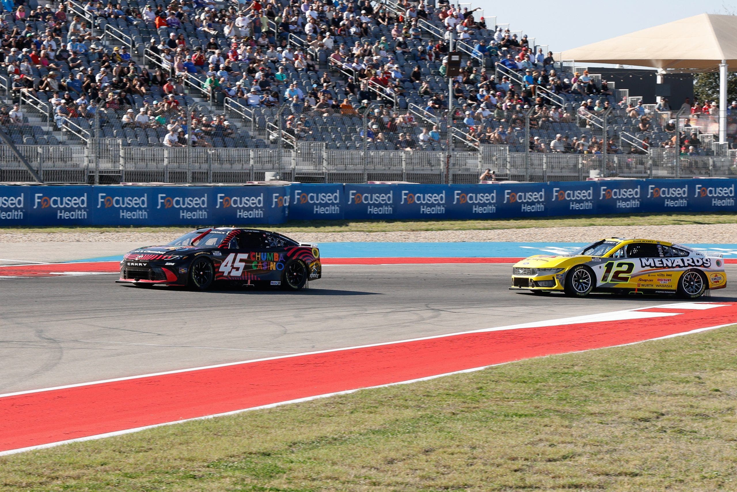 Tyler Reddick (No. 45) and Ryan Blaney (No. 12) are near the top of the oddsboard to cross the finish line first this weekend.
