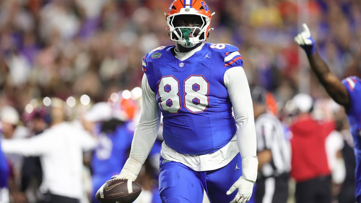 Caleb Banks played three games this past season due to a foot injury, but was able to have a strong combine showing. (Photo by Megan Briggs/Getty Images)