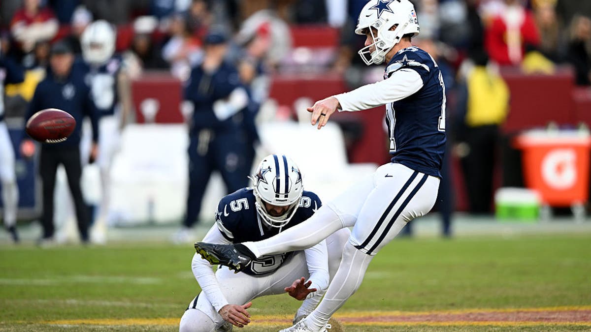 After winning back-to-back USFL championships with the Birmingham Stallions, Brandon Aubrey became a long-distance star for the Cowboys, kicking an NFL-record six field goals of 60-plus yards. (Photo by G Fiume/Getty Images)