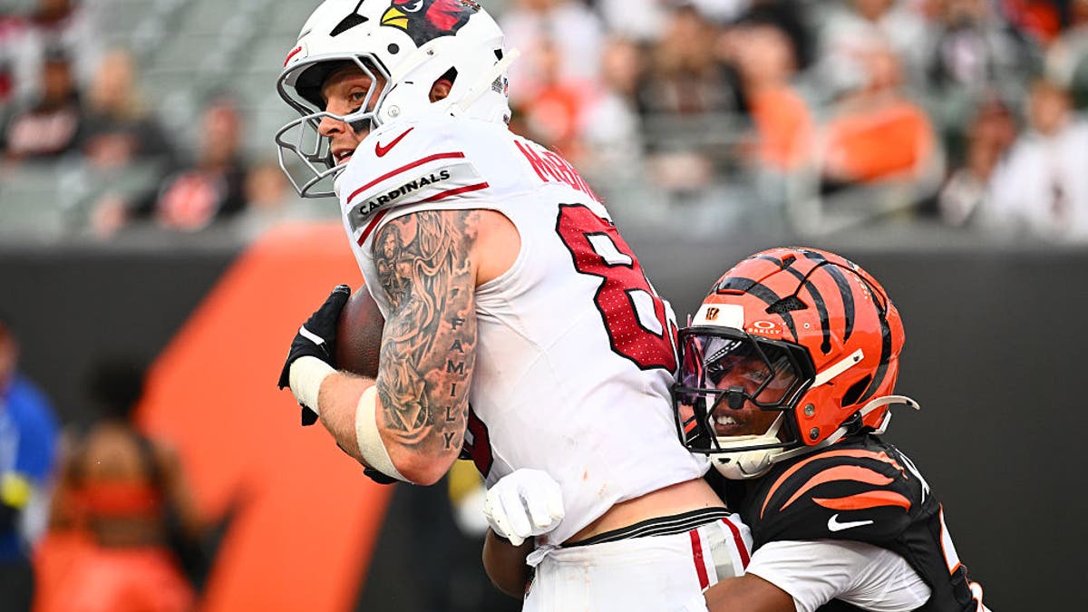 Arizona's Trey McBride set a single-season NFL record for tight ends with 119 catches in 2025. (Photo by Ben Jackson/Getty Images)