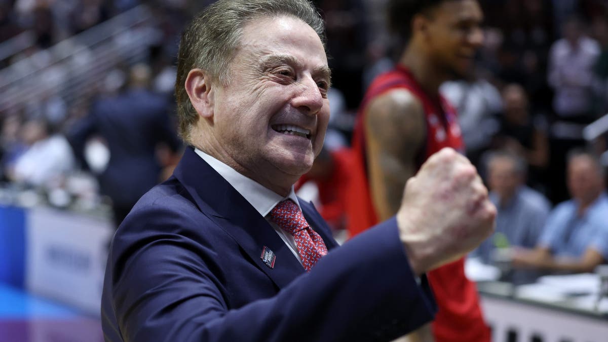 Head coach Rick Pitino of the St. John's Red Storm celebrates a 67-65 victory over Kansas.  (Photo by Sean M. Haffey/Getty Images)