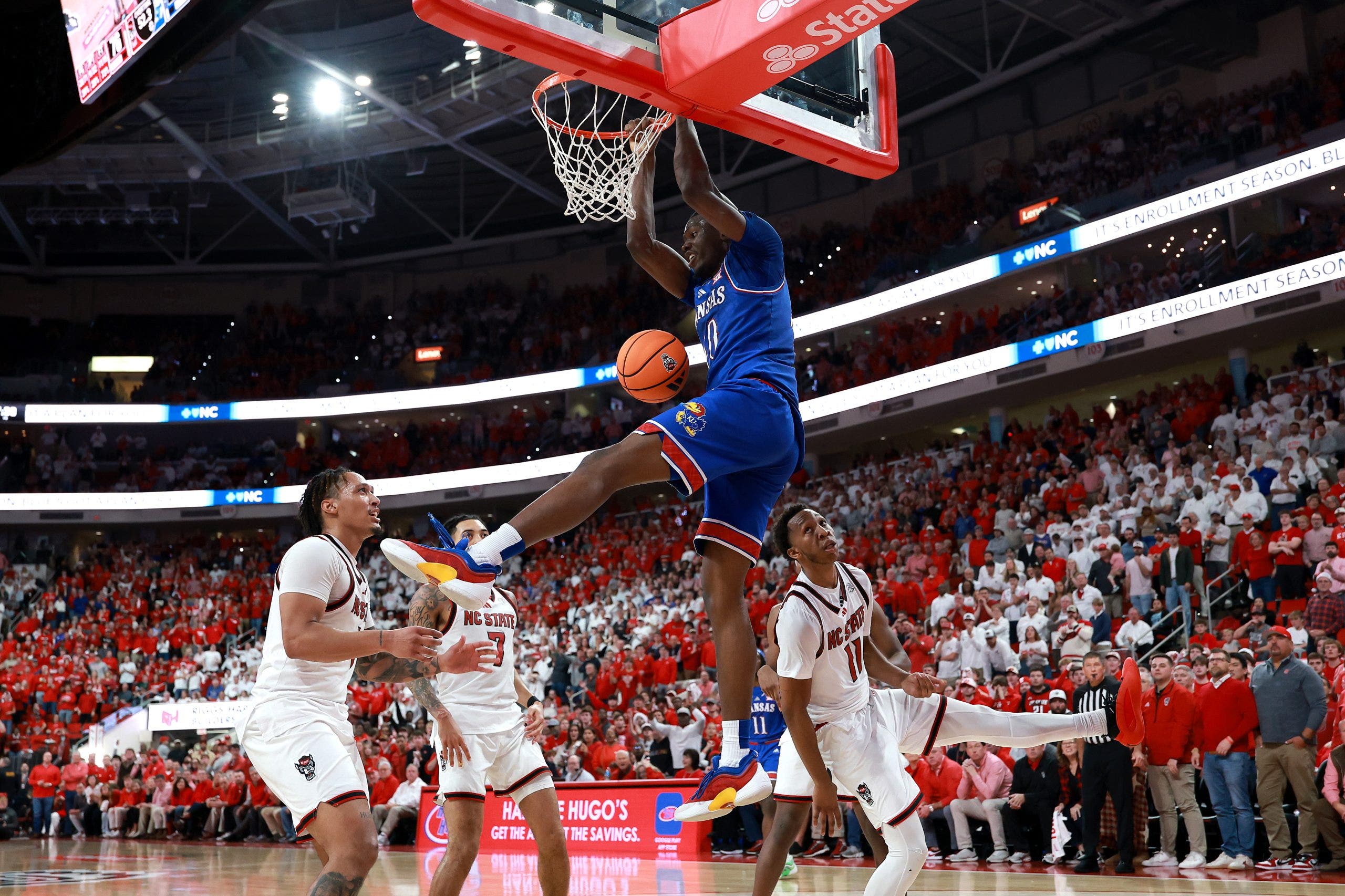 Flory Bidunga averaged 13.3 points and 2.6 blocks per game for Kansas as a sophomore. (Photo by Grant Halverson/Getty Images)