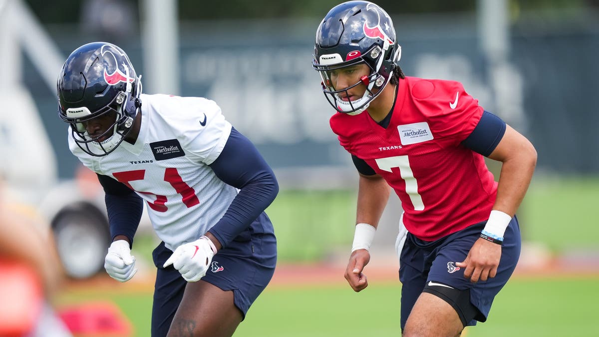 C.J Stroud (No. 7) and Will Anderson Jr. (No. 51) were the 2023 Offensive and Defensive Rookie of the Year winners. (Photo by Alex Bierens de Haan/Getty Images)