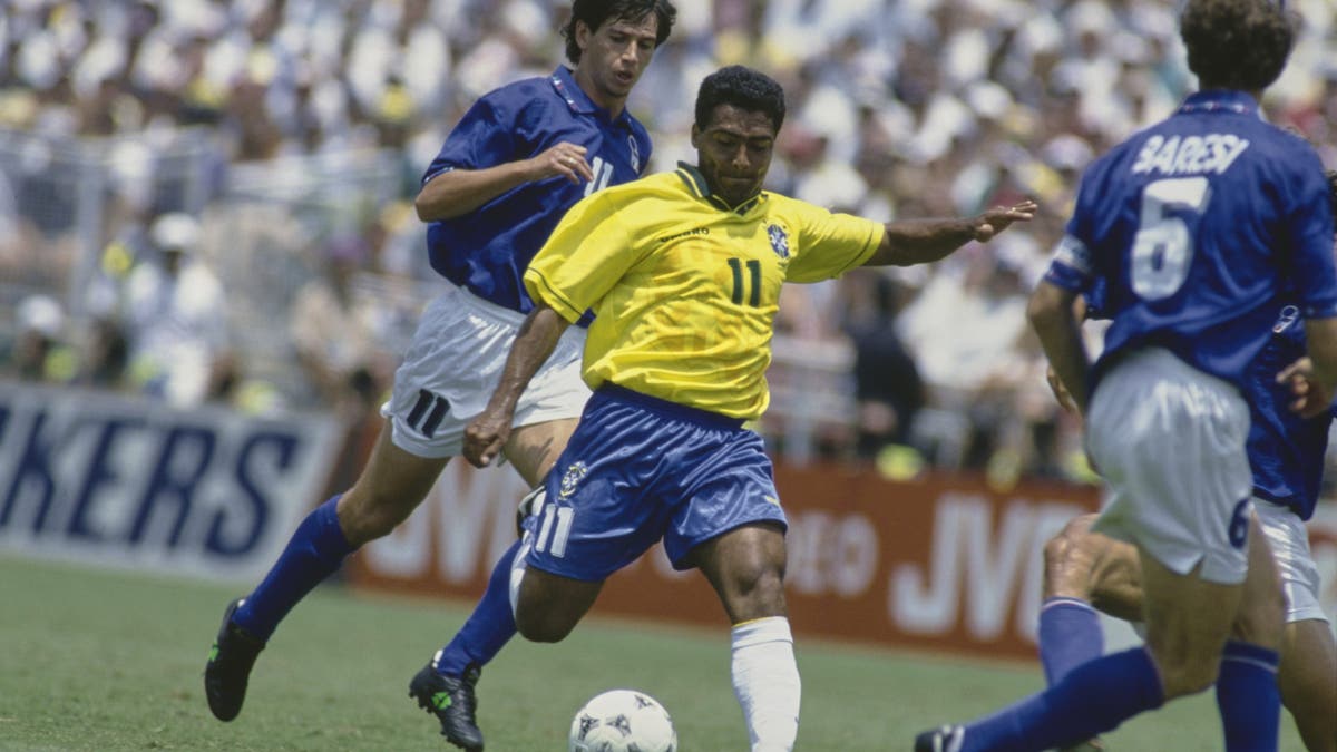 Brazil's Romario taking aim at Italy in the final. (Photo by Henri Szwarc/Bongarts/Getty Images)