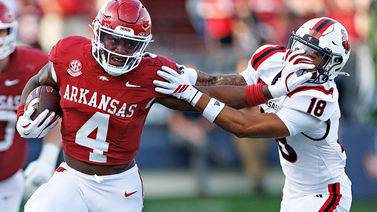 Arkansas RB Mike Washington Jr. is an appealing draft option due to his speed and physicality. (Photo by Wesley Hitt/Getty Images)