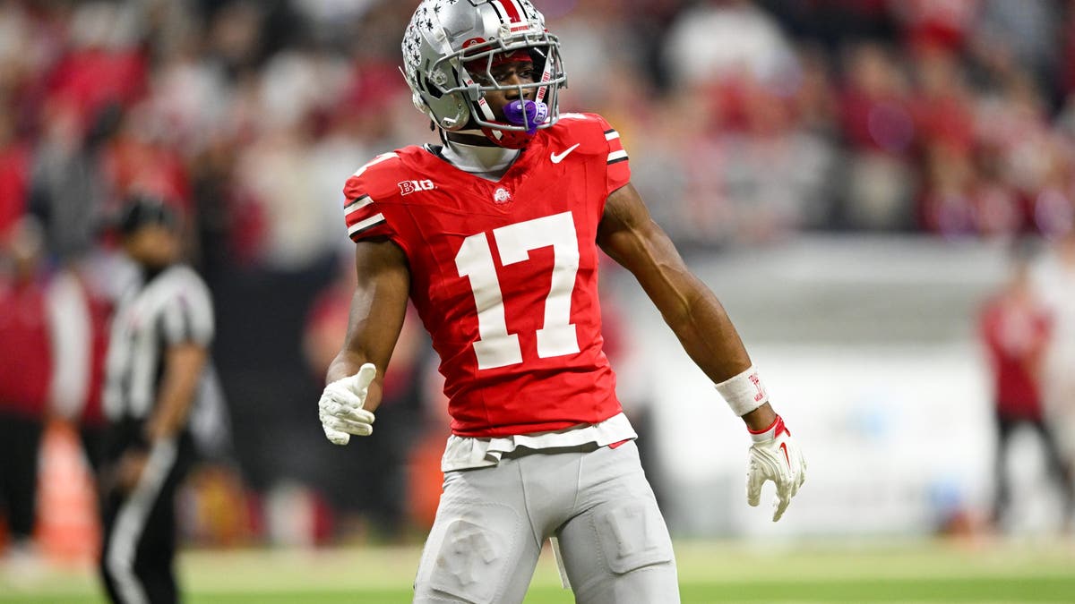 Carnell Tate might not have been the No. 1 wide receiver on Ohio State this past season, but he's the No. 1 wide receive on our 2026 draft list. (Photo by James Black/Icon Sportswire via Getty Images)