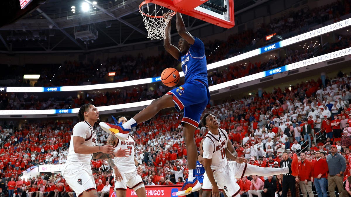 Flory Bidunga averaged 13.3 points and 2.6 blocks per game for Kansas as a sophomore.  (Photo by Grant Halverson/Getty Images)