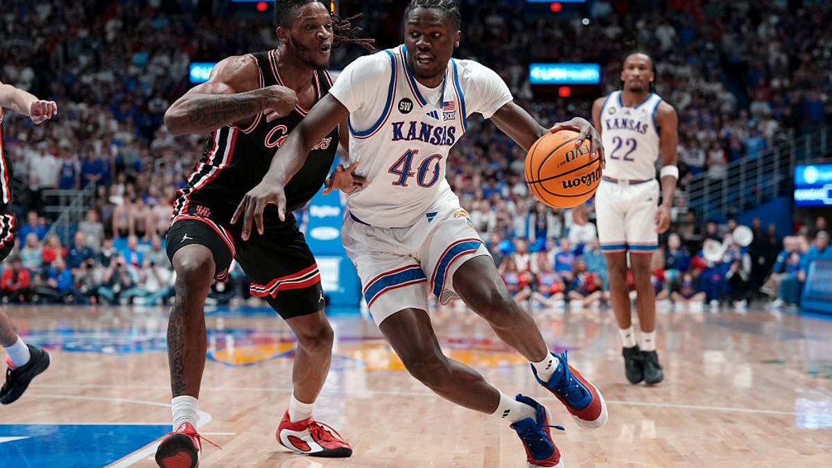 Flory Bidunga won Big 12 Defensive Player of the Year in his sophomore season at Kansas. (Photo by Ed Zurga/Getty Images)