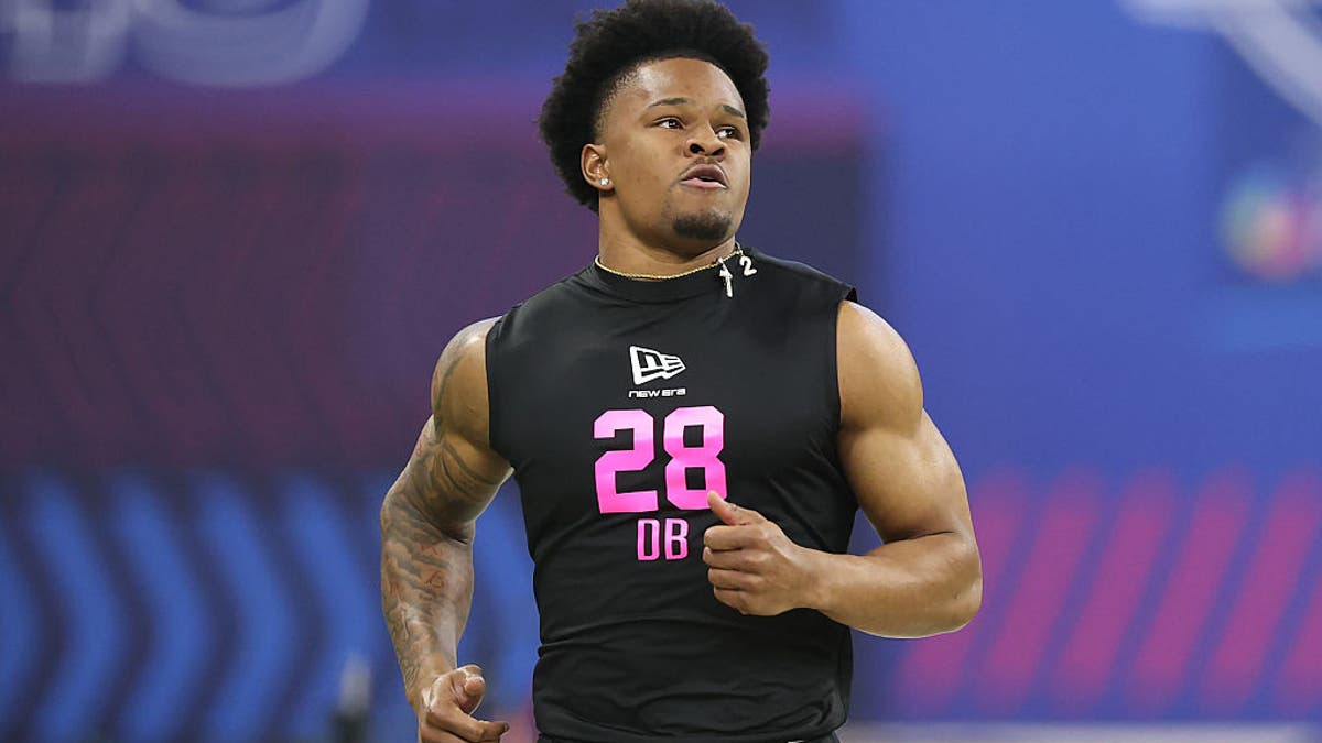 Chandler Rivers of the Duke Blue Devils participates in the 40-yard dash during the 2026 NFL Scouting Combine at Lucas Oil Stadium on February 27, 2026 in Indianapolis, Indiana. (Photo by Stacy Revere/Getty Images)