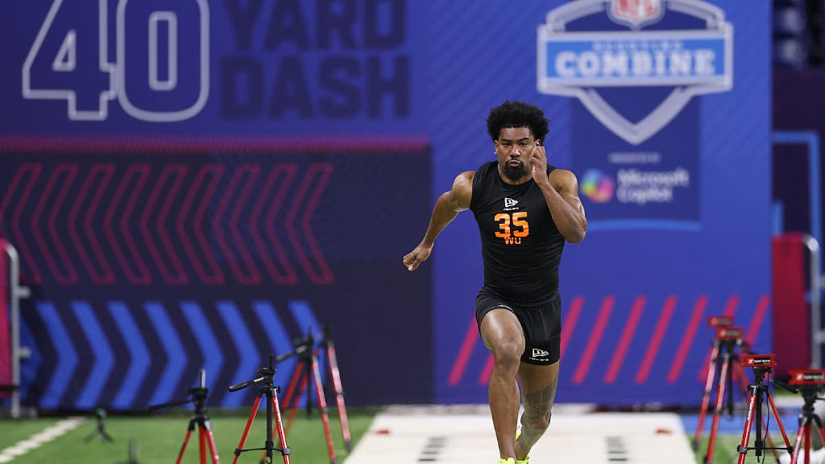 Ole Miss' De'Zhaun Stribling, drafted by the 49ers, participates in the 40-yard dash during the 2026 NFL Scouting Combine at Lucas Oil Stadium on February 28, 2026 in Indianapolis, Indiana. (Photo by Stacy Revere/Getty Images)