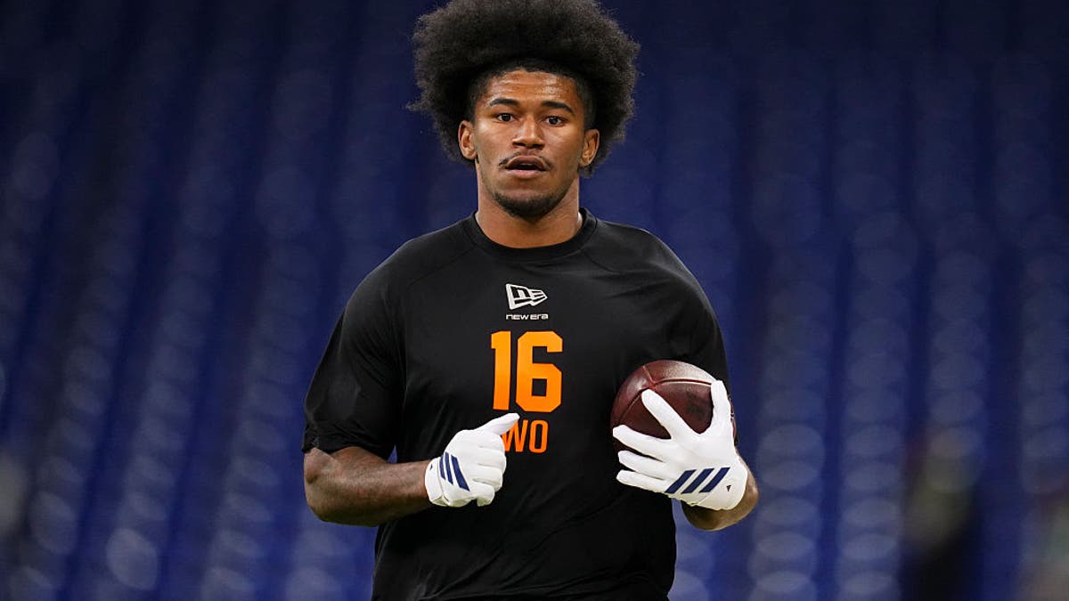 KC Concepcion #WO16 of Texas A&amp;amp;M participates in a drill during the 2026 NFL Scouting Combine  at Lucas Oil Stadium on February 28, 2026 in Indianapolis, Indiana. (Photo by Cooper Neill/Getty Images)