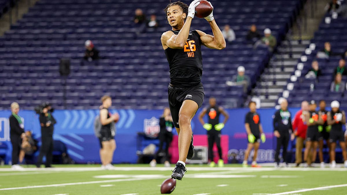 Bryce Lance #WO26 of North Dakota State participates in a drill during the 2026 NFL Scouting Combine at Lucas Oil Stadium on February 28, 2026 in Indianapolis, Indiana. (Photo by Lauren Leigh Bacho/Getty Images)