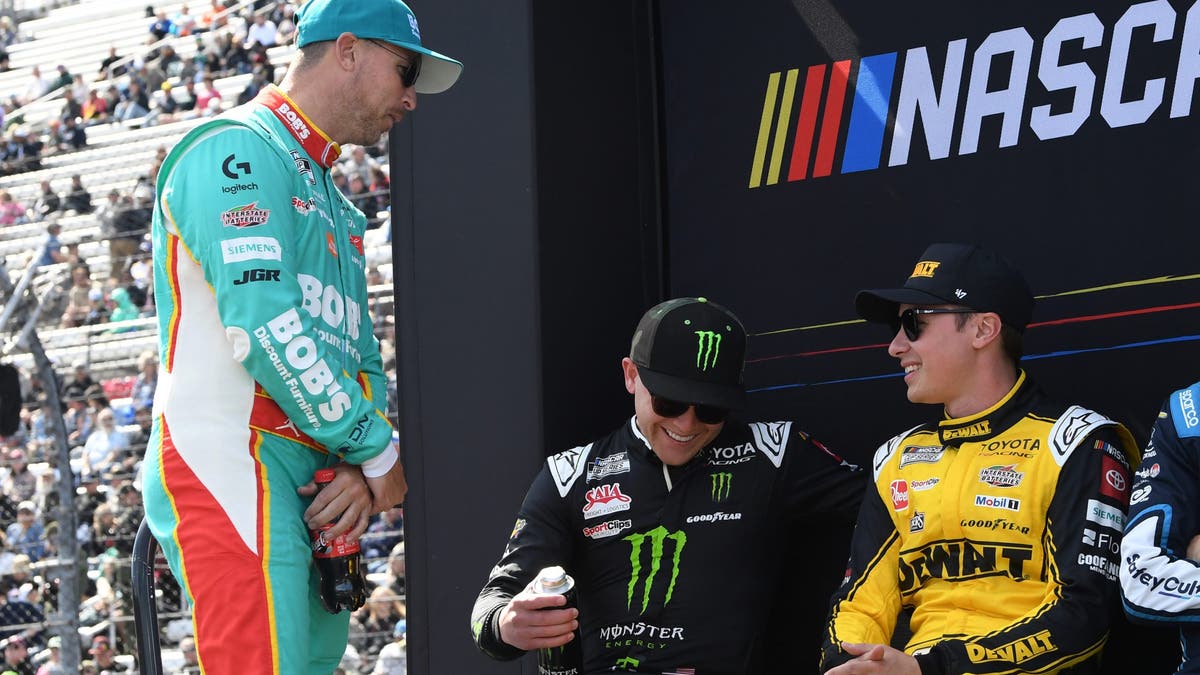 Teammates Denny Hamlin (left), Ty Gibbs (center) and Christopher Bell are all near the top of the oddboard to get into Victory Lane at Bristol.