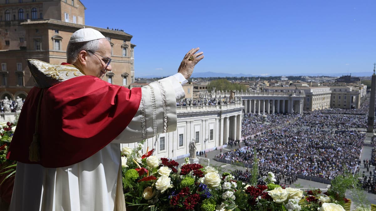 Pope Leo XIV delivers his 'Urbi et Orbi' message from St. Peter's Basilica on April 05, 2026 in Vatican City. (Photo by Simone Risoluti - Vatican Media via Vatican Pool/Getty Images)