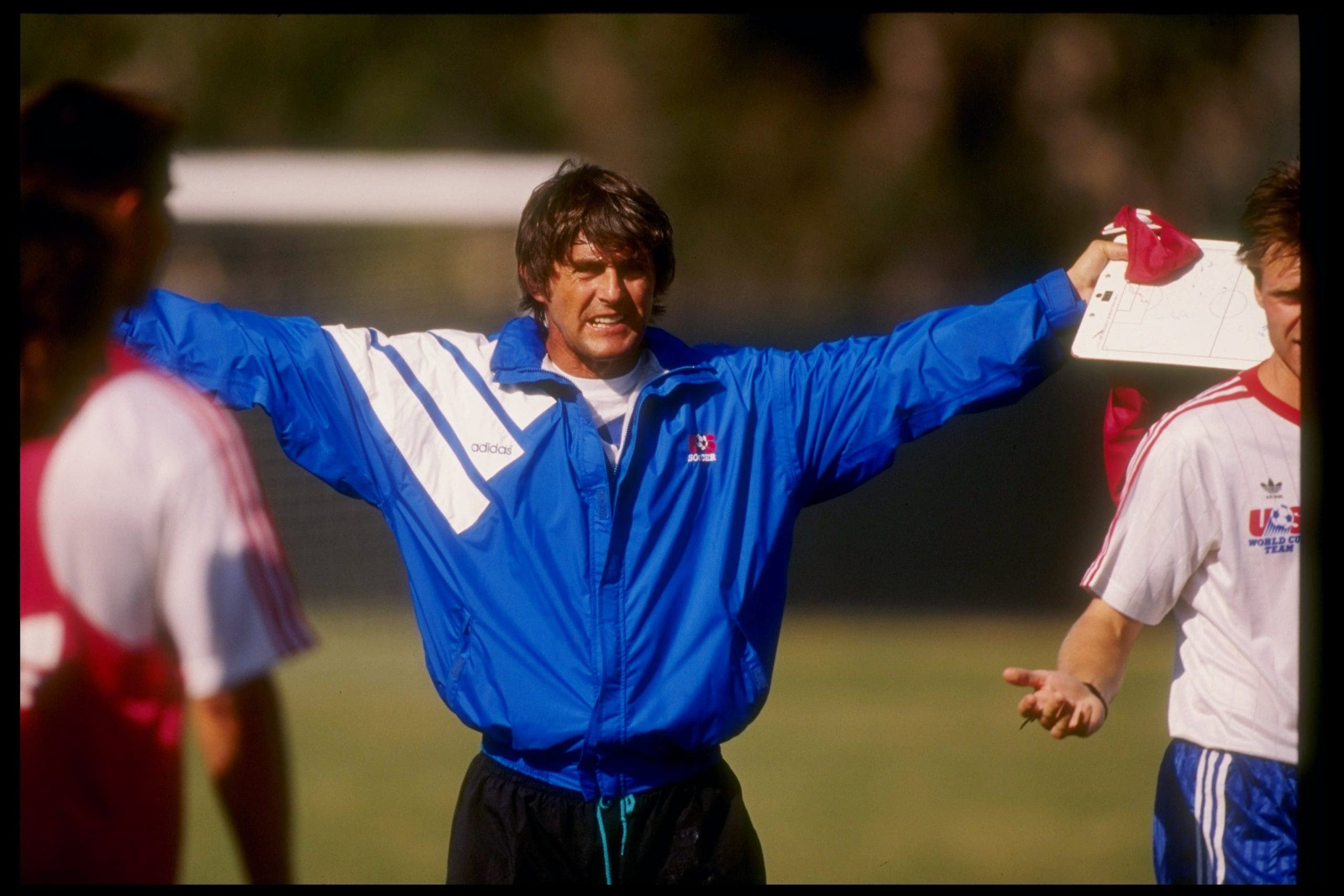 Coach Bora Milutinović leading the USA during World Cup training. Credit: Mike Powell /Allsport