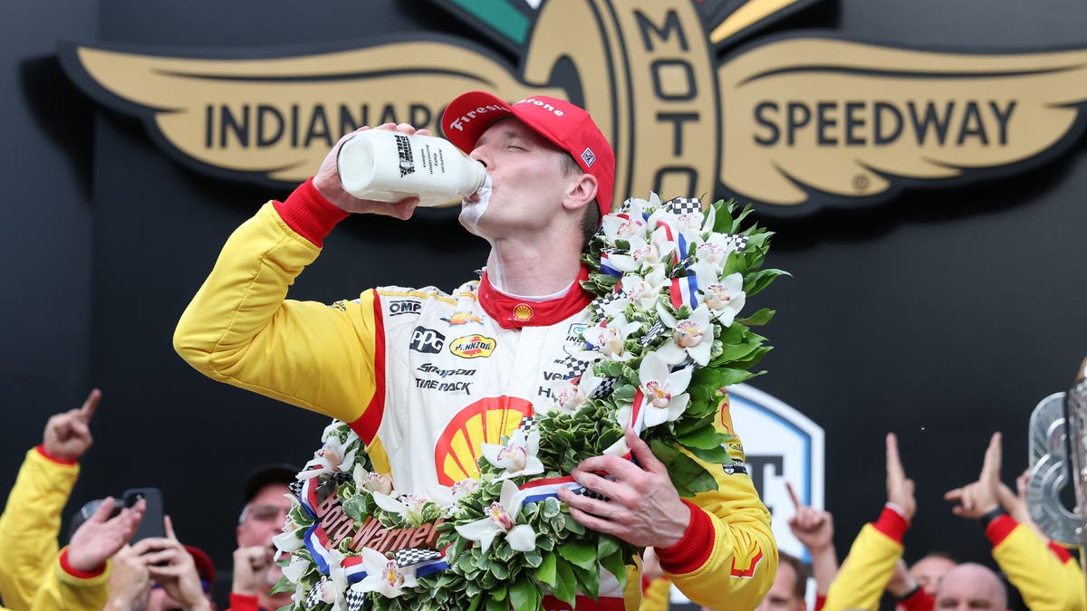 Josef Newgarden celebrates after winning the 2024 Indy 500. (Photo by Justin Casterline/Getty Images)