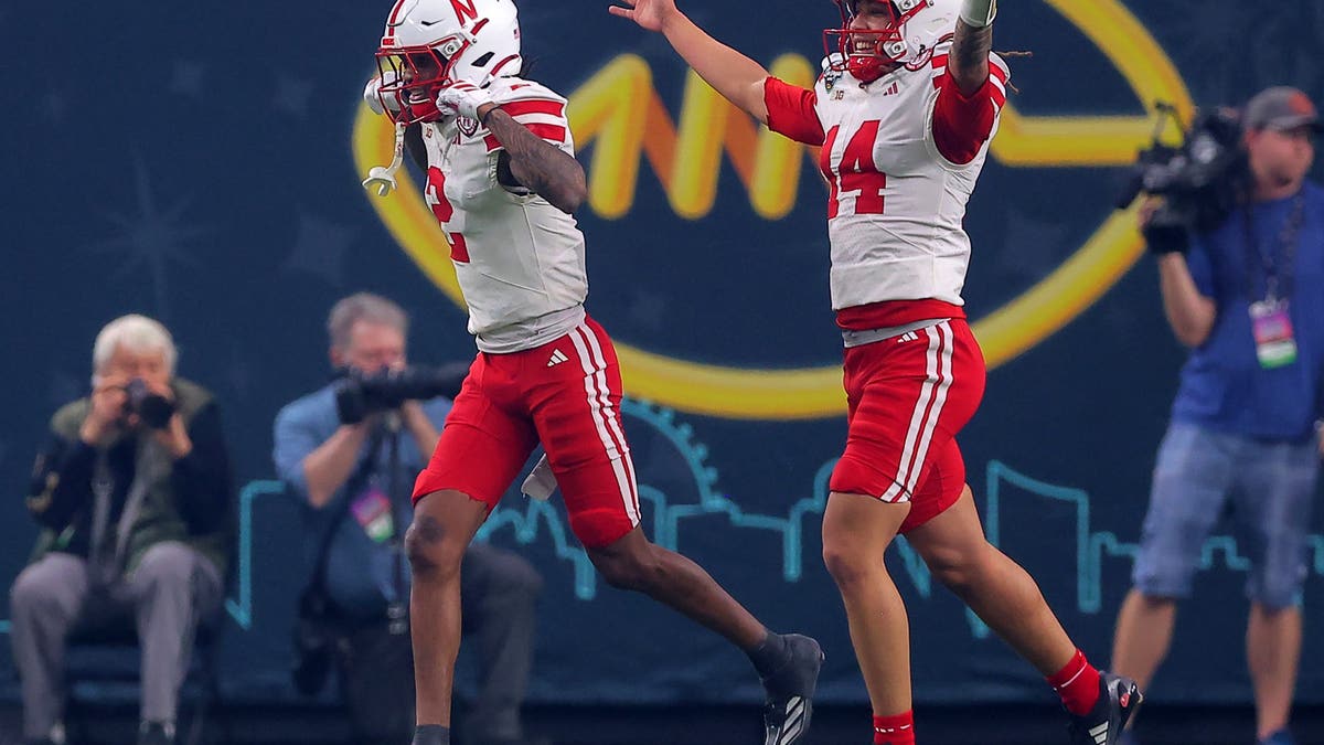 Nebraska Cornhuskers wide receiver Jacory Barney Jr (2) and tight end Luke Lindenmeyer (44) celebrate a touchdown during the SRS Distribution Las Vegas Bowl featuring the Nebraska Cornhuskers vs. the Utah Utes. (Photo by Steve Nurenberg/Icon Sportswire via Getty Images)
