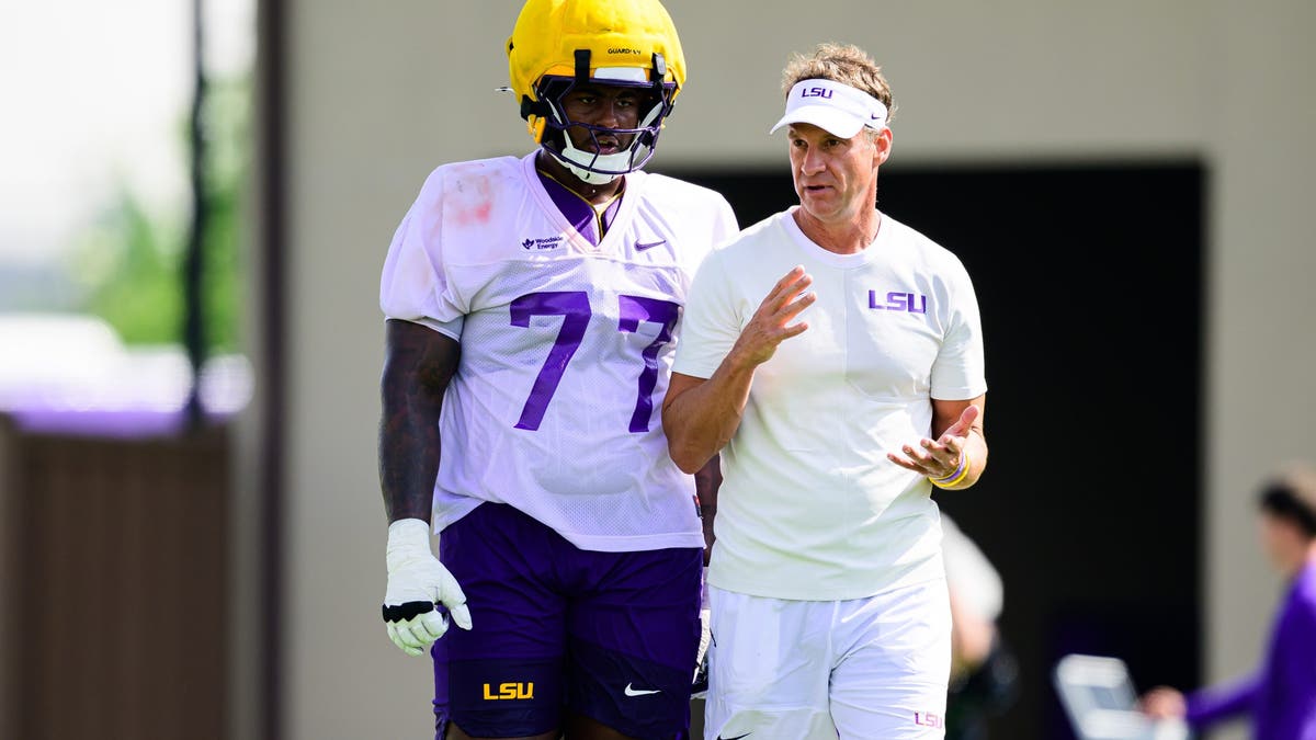 Lane Kiffin landed some of the top players in the transfer portal this offseason, including offensive tackle Jordan Seaton. (Photo by Gus Stark/LSU/University Images via Getty Images)