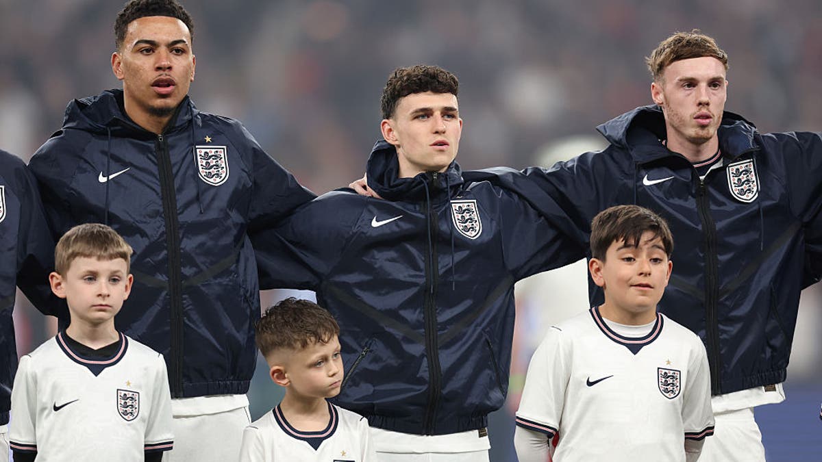 LONDON, ENGLAND - MARCH 31: Morgan Rogers, Phil Foden and Cole Palmer of England during the international friendly match between England and Japan at Wembley Stadium on March 31, 2026 in London, England. (Photo by Charlotte Wilson/Offside/Offside via Getty Images)