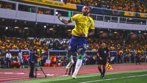 Neymar receives medical attention during Santos vs Coritiba on May 17 — confirmed in Brazil's final 26-man World Cup squad by Ancelotti on May 18