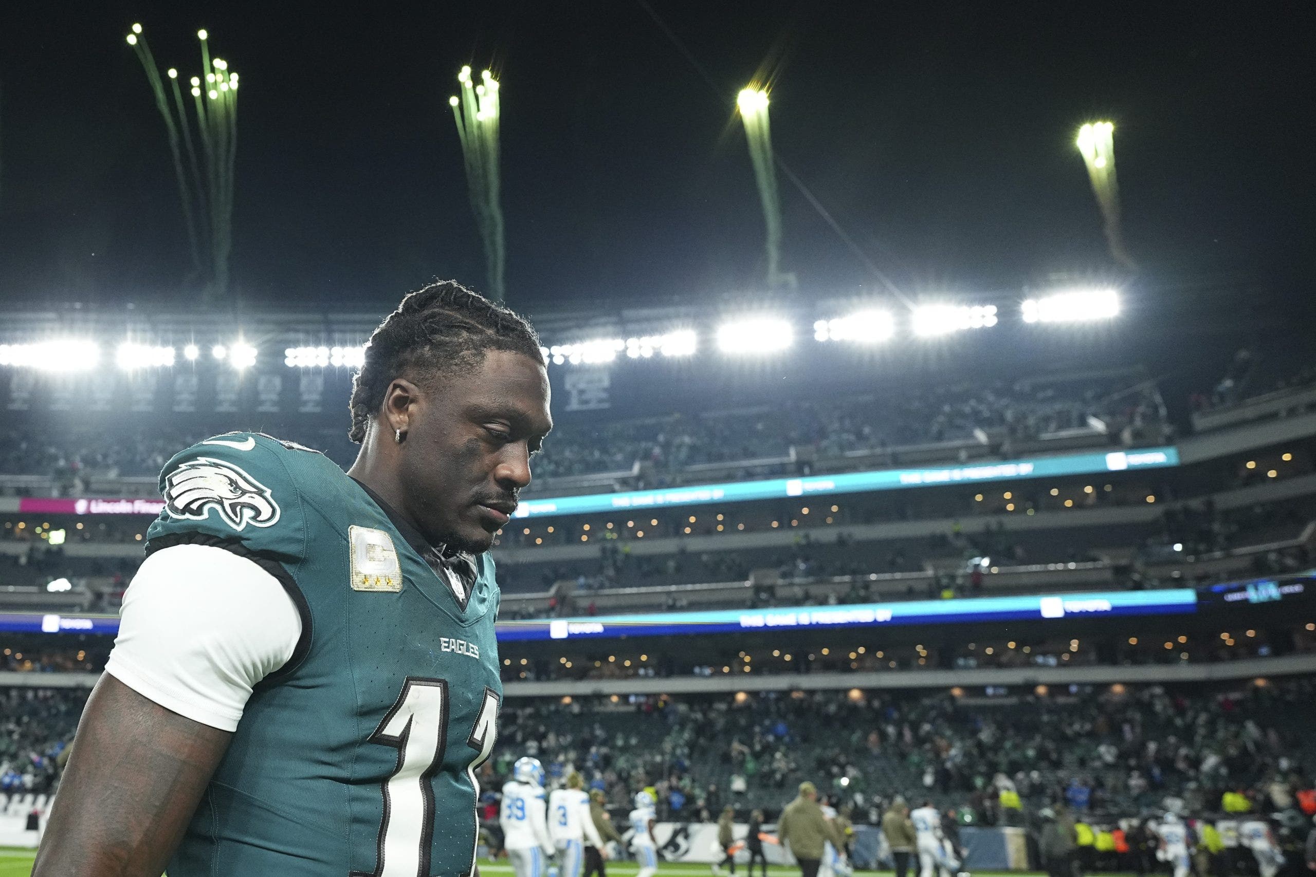 An assistant general manager thinks that A.J. Brown is a "classic change-of-scenery guy," believing his numbers will rise following a 1,003-yard season in 2025. (Photo by Mitchell Leff/Getty Images)